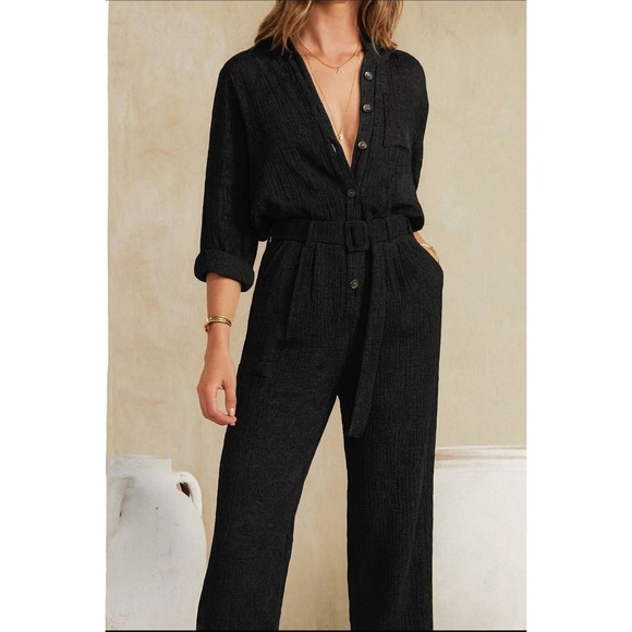 Maurie and Eve Size 2 Amazonia Jumpsuit 10020 Textured Cotton Black NEW $198